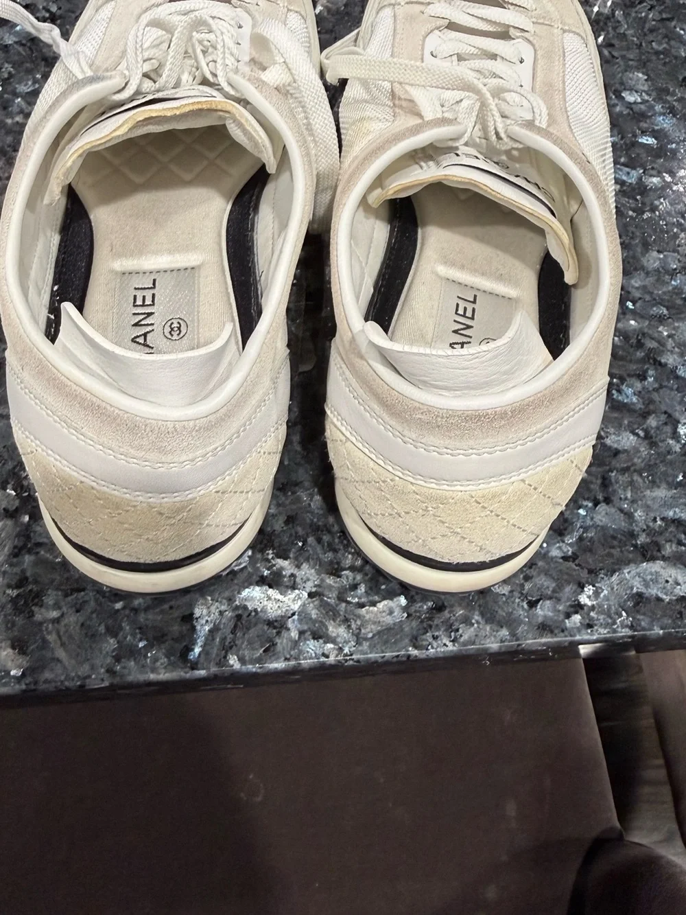 CHANEL Cream Lace-Up  Sneakers